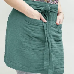 Tablier avec poches gaze de coton Gaïa Bleu canard