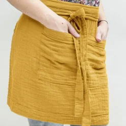 Tablier avec poches gaze de coton Gaïa Jaune safran