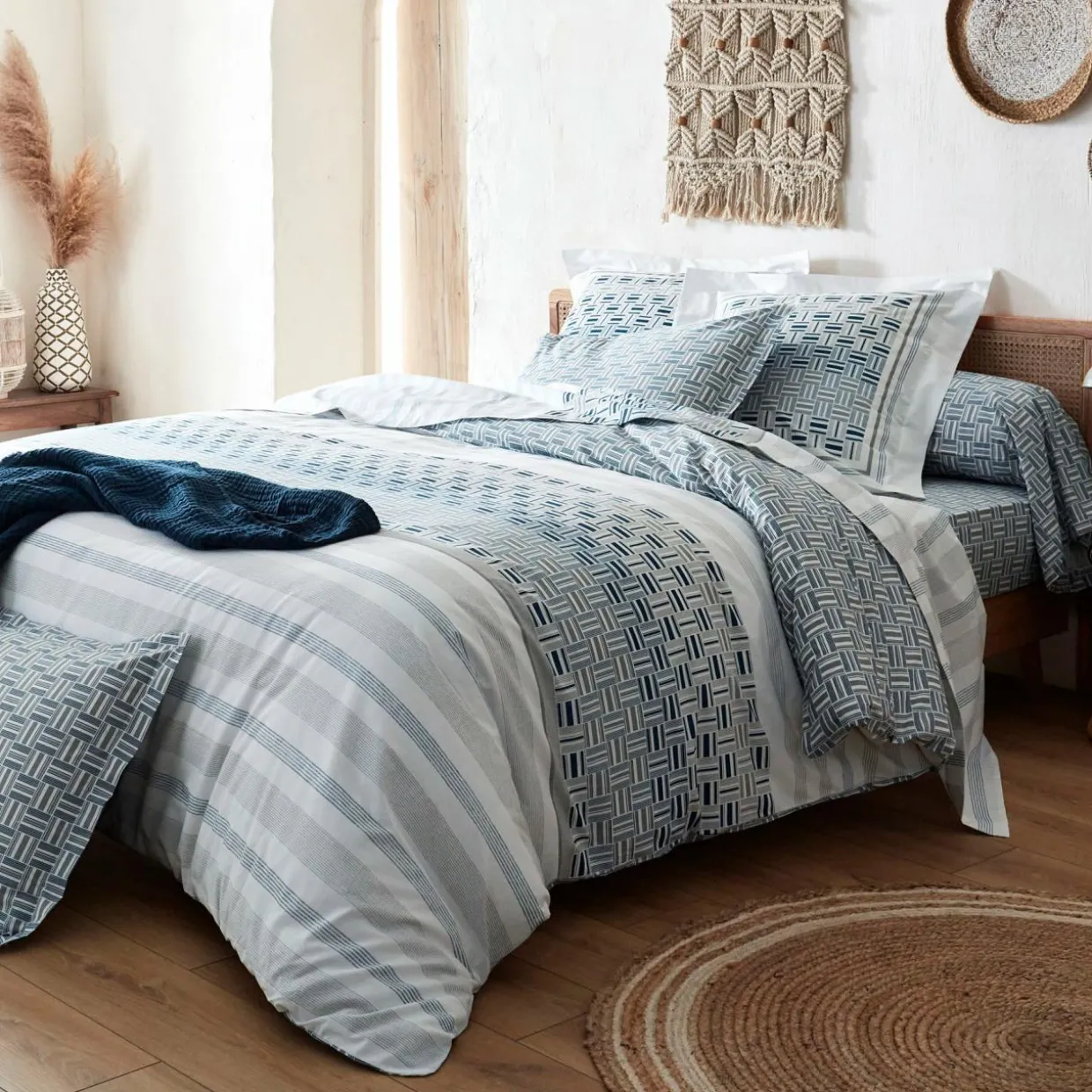 Taie de traversin coton (L200 cm)Diego Bleue