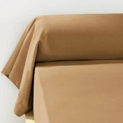 Taie de traversin flanelle de coton (L185 cm) Théa Camel