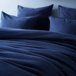 Taie de traversin flanelle de coton (L185 cm) Nina Bleu nuit