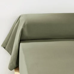 Taie de traversin flanelle de coton (L185 cm) Théa Vert romarin