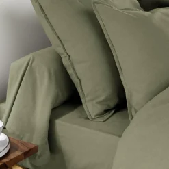 Taie de traversin flanelle de coton (L185 cm) Théa Vert romarin