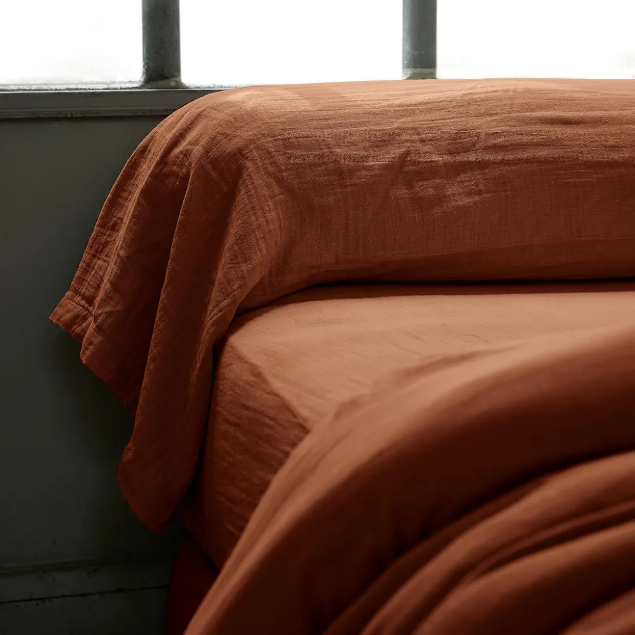 Taie de traversin gaze de coton (L185 cm) Gaïa Terracotta