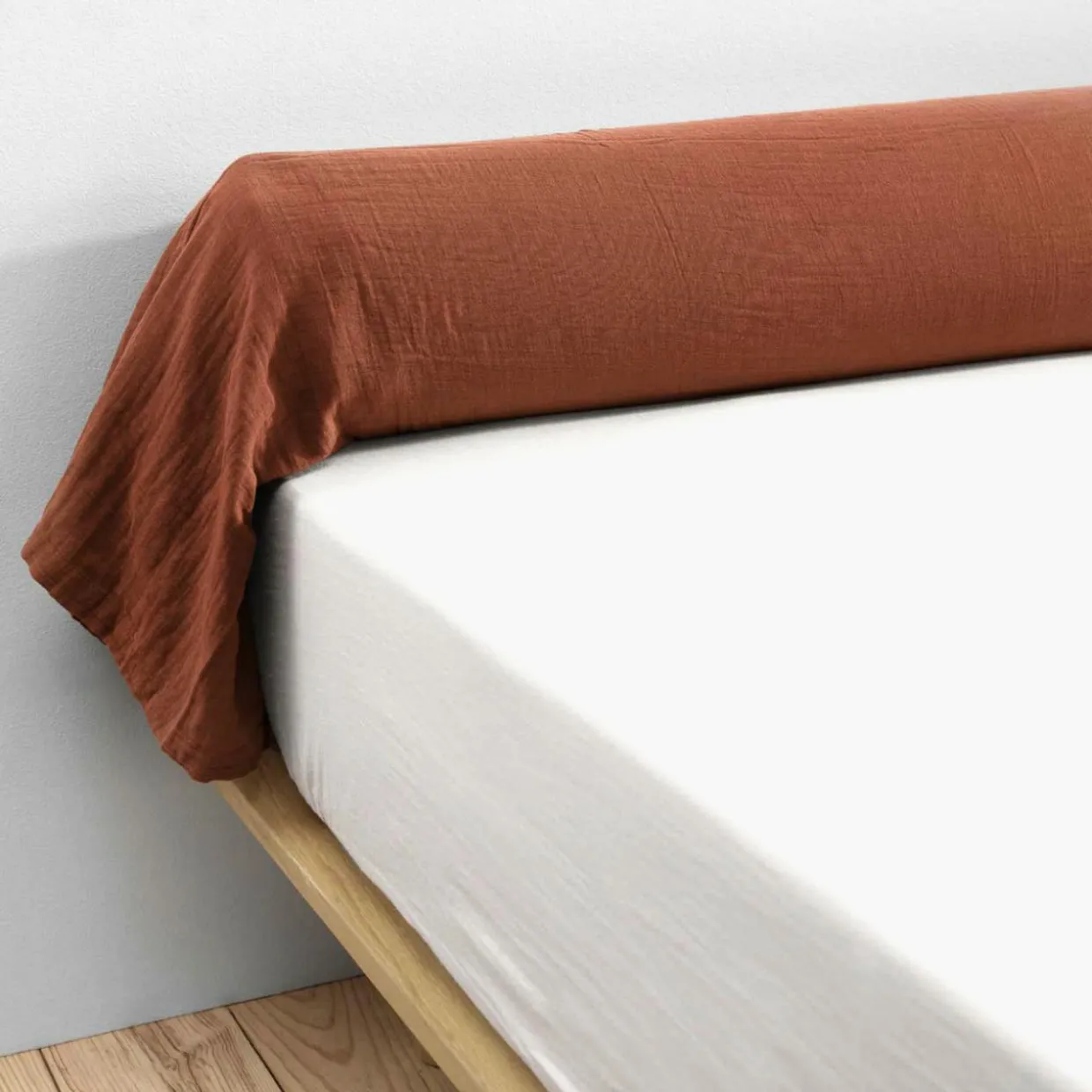 Taie de traversin gaze de coton (L185 cm) Gaïa Terracotta