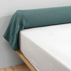 Taie de traversin gaze de coton (L185 cm) Gaïa Bleu canard