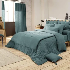 Taie de traversin gaze de coton (L185 cm) Gaïa Bleu canard