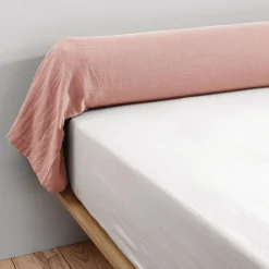Taie de traversin gaze de coton (L185 cm) Gaïa Rose pêche