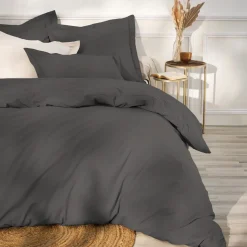 Taie de traversin percale de coton (L185 cm) Cali Gris anthracite