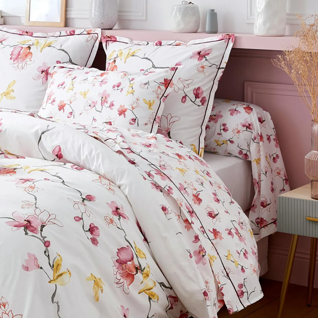 Taie de traversin percale de coton (L200 cm) Elisa Rose