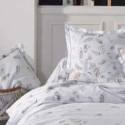 Taie de traversin percale de coton (L200 cm) Plumes Grise