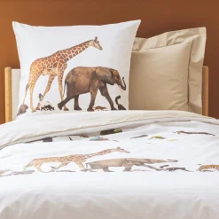 Taie d'oreiller carrée enfant percale de coton ( 65 x 65 cm) Noé Multicolore