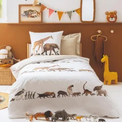 Taie d'oreiller carrée enfant percale de coton ( 65 x 65 cm) Noé Multicolore