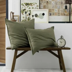 Taie d'oreiller carrée flanelle de coton (63 x 63 cm) Théa Vert romarin