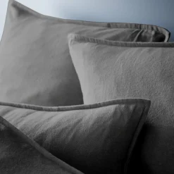 Taie d'oreiller carrée flanelle de coton (63 x 63 cm) Théa Gris anthracite