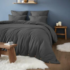 Taie d'oreiller carrée flanelle de coton (63 x 63 cm) Théa Gris anthracite