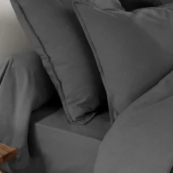 Taie d'oreiller carrée flanelle de coton (63 x 63 cm) Nina Gris anthracite
