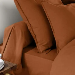 Taie d'oreiller carrée flanelle de coton (63 x 63 cm) Nina Terracotta