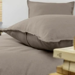 Taie d'oreiller carrée flanelle de coton (80 x 80 cm) Nina Ficelle