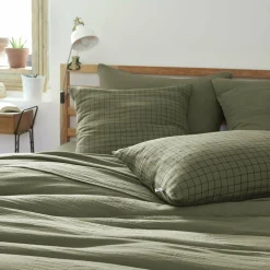 Taie d'oreiller carrée gaze de coton (60 x 60 cm) Gaïa Mix Vert romarin