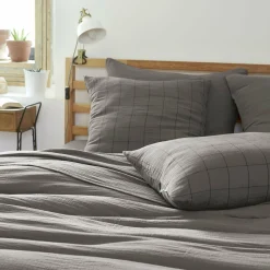 Taie d'oreiller carrée gaze de coton (60 x 60 cm) Gaïa Match Gris granit