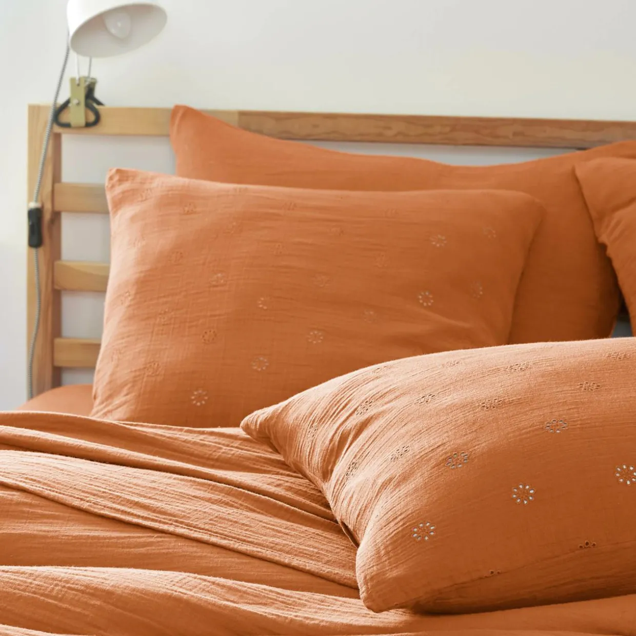 Taie d'oreiller carrée gaze de coton (60 x 60 cm) Gaïa Boho Abricot