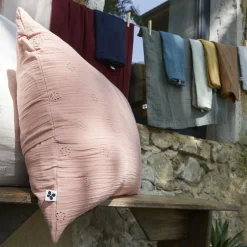 Taie d'oreiller carrée gaze de coton (60 x 60 cm) Gaïa Boho Gris granit