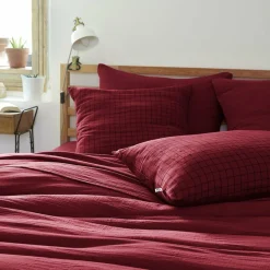 Taie d'oreiller carrée gaze de coton (60 x 60 cm) Gaïa Mix Lie de vin