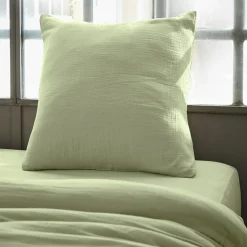 Taie d'oreiller carrée gaze de coton (60 x 60 cm) Gaïa Vert tilleul