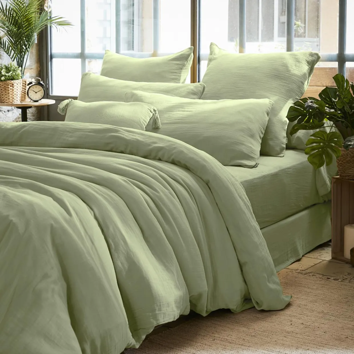 Taie d'oreiller carrée gaze de coton (60 x 60 cm) Gaïa Vert tilleul