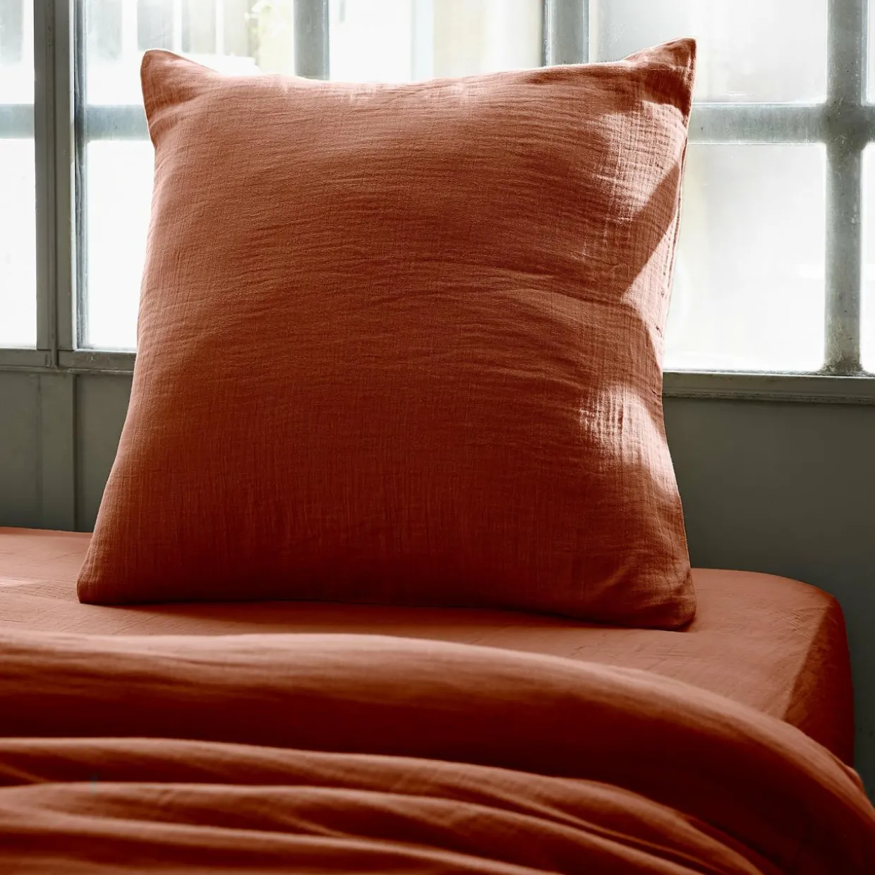 Taie d'oreiller carrée gaze de coton (60 x 60 cm) Gaïa Terracotta