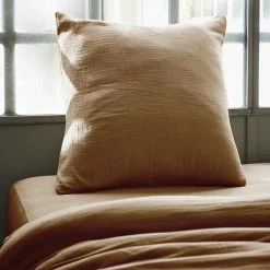 Taie d'oreiller carrée gaze de coton (60 x 60 cm) Gaïa Camel