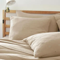 Taie d'oreiller carrée gaze de coton (60 x 60 cm) Gaïa Boho Ficelle