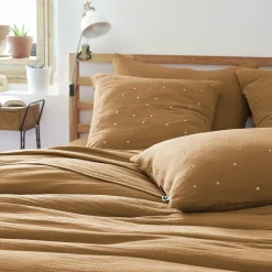 Taie d'oreiller carrée gaze de coton (60 x 60 cm) Gaïa Chic Camel