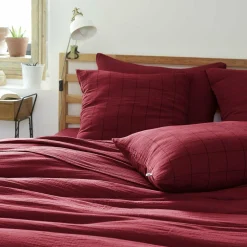 Taie d'oreiller carrée gaze de coton (60 x 60 cm) Gaïa Match Lie de vin