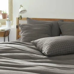 Taie d'oreiller carrée gaze de coton (60 x 60 cm) Gaïa Mix Gris granit