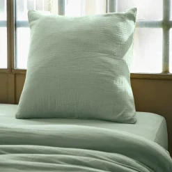 Taie d'oreiller carrée gaze de coton (60 x 60 cm) Gaïa Vert eucalyptus