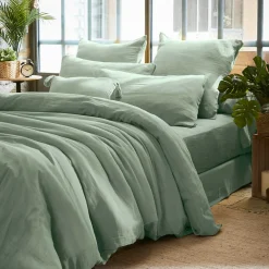 Taie d'oreiller carrée gaze de coton (60 x 60 cm) Gaïa Vert eucalyptus