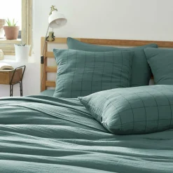 Taie d'oreiller carrée gaze de coton (60 x 60 cm) Gaïa Match Bleu canard