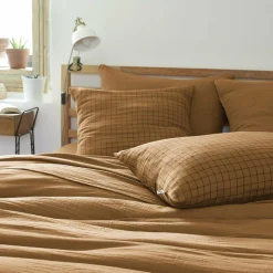 Taie d'oreiller carrée gaze de coton (60 x 60 cm) Gaïa Mix Camel