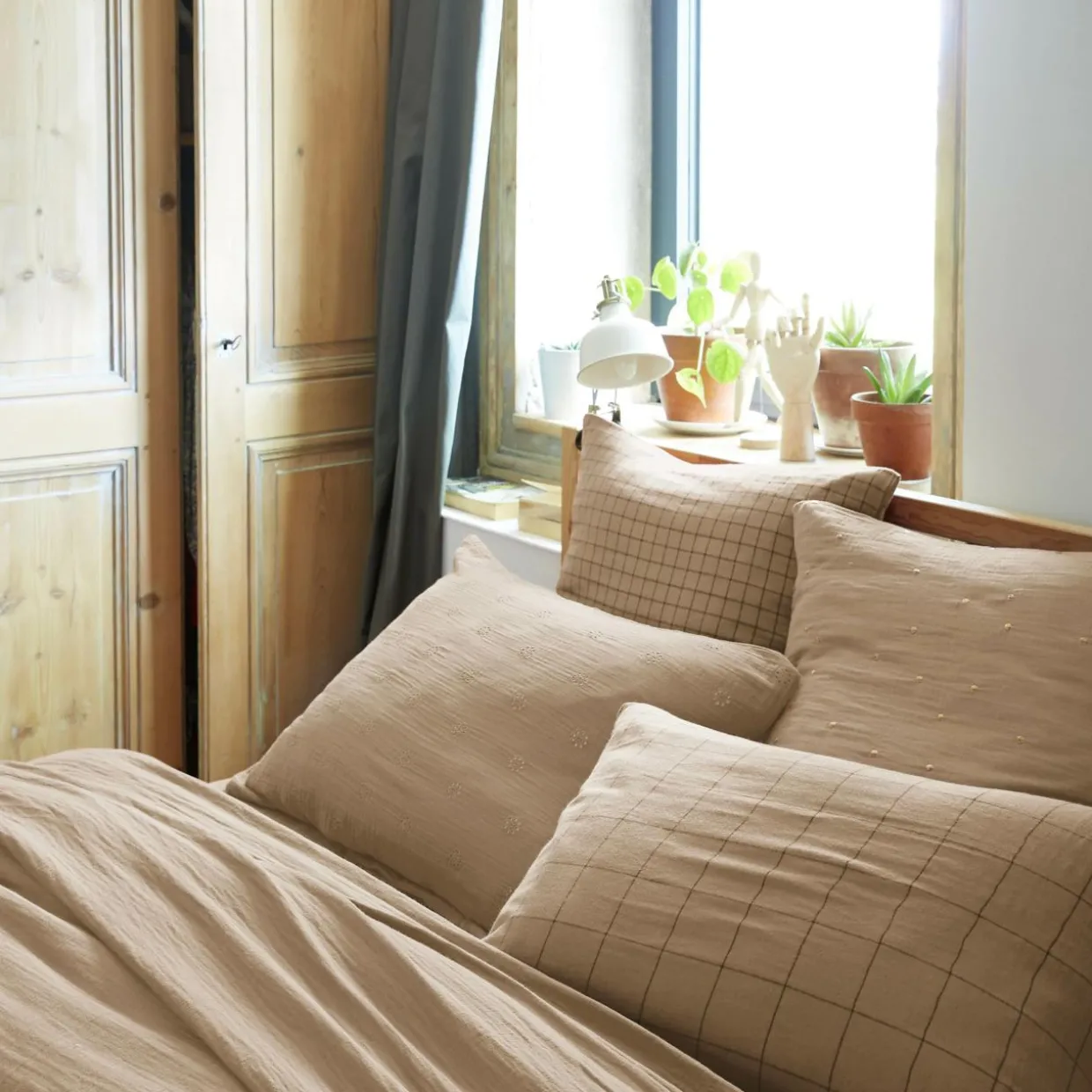 Taie d'oreiller carrée gaze de coton (60 x 60 cm) Gaïa Chic Ficelle