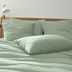 Taie d'oreiller carrée gaze de coton (60 x 60 cm) Gaïa Mix Vert eucalyptus