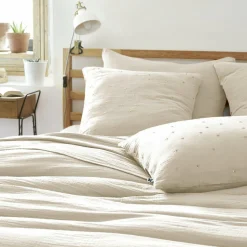 Taie d'oreiller carrée gaze de coton (60 x 60 cm) Gaïa Chic Beige pampa