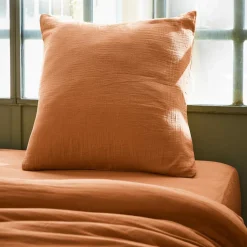 Taie d'oreiller carrée gaze de coton (80 x 80 cm) Gaïa Abricot