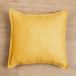 Taie d'oreiller carrée lin lavé (60 x 60 cm) Louise Jaune moutarde