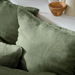 Taie d'oreiller carrée lin lavé (60 x 60 cm) Louise Vert romarin