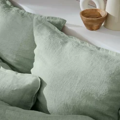 Taie d'oreiller carrée lin lavé (60 x 60 cm) Louise Vert eucalyptus