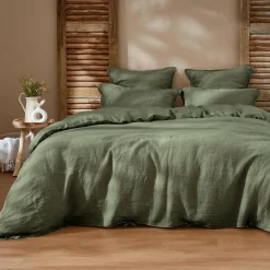 Taie d'oreiller carrée lin lavé (80 x 80 cm) Louise Vert romarin