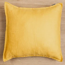 Taie d'oreiller carrée lin lavé (80 x 80 cm) Louise Jaune moutarde