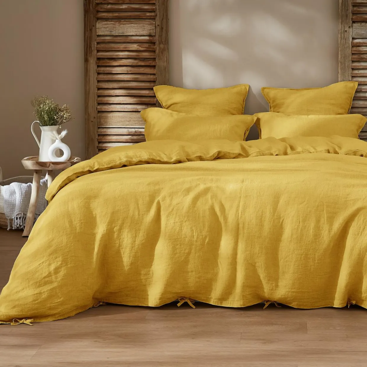 Taie d'oreiller carrée lin lavé (80 x 80 cm) Louise Jaune moutarde